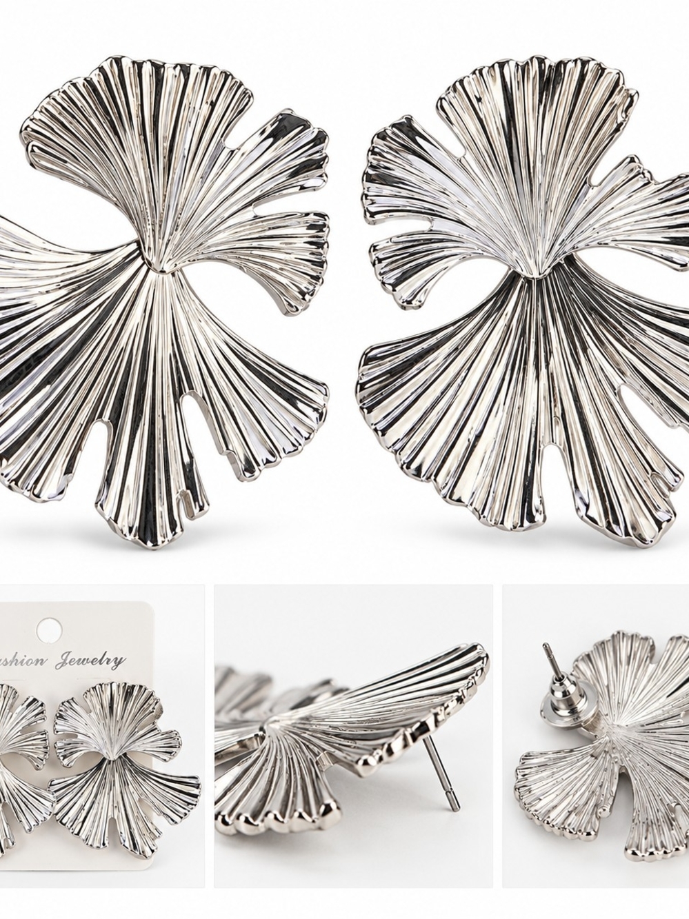 Silver Floral Statement Earrings - Women Jewelry